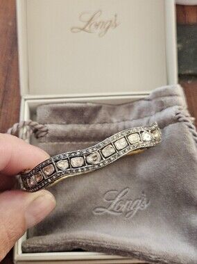 Long's 18k Yellow Gold Sterling Silver Natural Polki Diamond Bangle Bracelet
